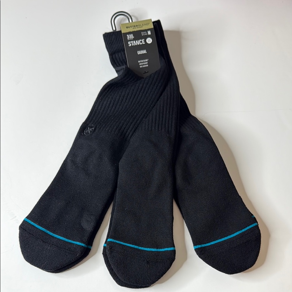 Stance 3-pk Casual Socks Butter Blend Shelter Black Crew Medium